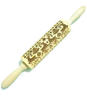 Wooden rolling pin 35cm with individual embossed motif