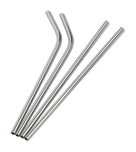 Stainless steel straw 215 x 6 mm straight and bent set of four