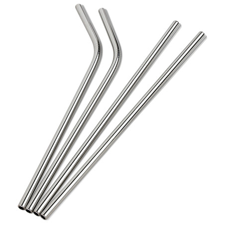 Stainless steel straw 215 x 6 mm straight and bent set of four